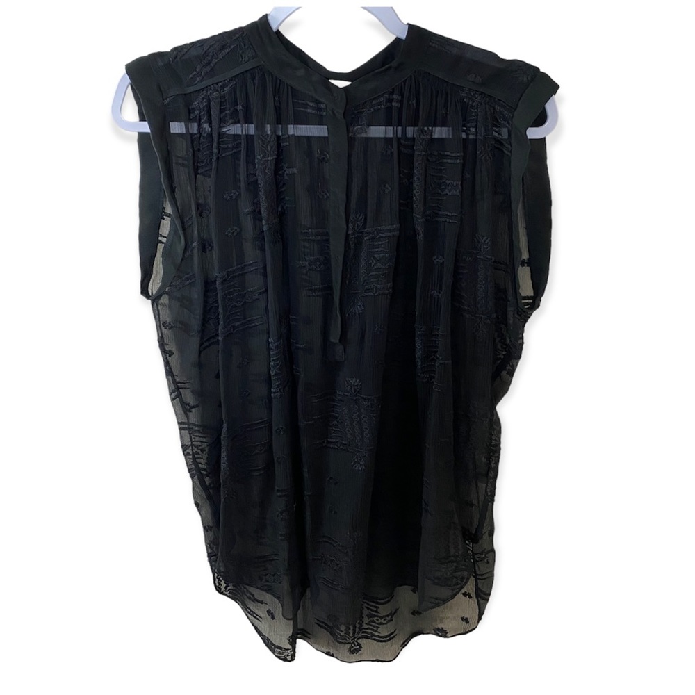 Rebecca Taylor Silk Sheer Embroidered Black Tank Top